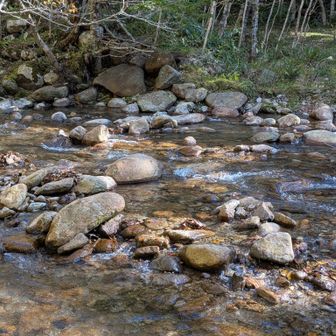 下流から渡渉１回目の場所
前日も晴れでしたので水は少な目でした
（川幅が広く一番悩みました）
