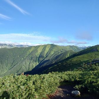 蝶ヶ岳の奥に槍ヶ岳👀
