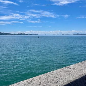 海岸の道を城山に向けて歩きます。夏の海ーって感じで良き💙