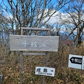 十枚峠に到着‼️

メインの登山道に着いたら
人が多くて安心😮‍💨
5時間歩いて初めて人に会う😆

ここで熊🐻‍出没しましたの
看板がありました😮‍💨
途中で熊の💩も２回みました😅
