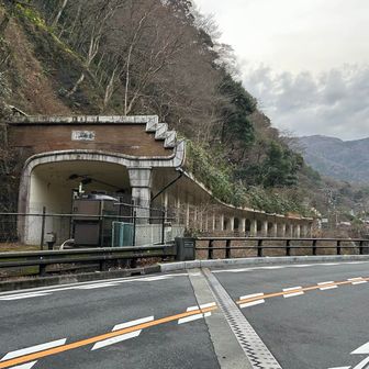 函嶺洞門、前の道を箱根駅伝ランナーが走っていく