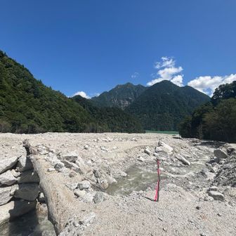 丸太橋を渡って。