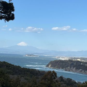 頂上からは、富士山と江ノ島