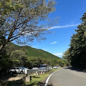 無事下山🙌駐車場戻ってきました！
車すごい止め方で止まってた！！MAX時120%なレベルに😆

両サイド止まってて隣の車あまり下がってない上に前にも車止まってたからめっちゃ出しづらかった😡内輪差とかご存じでない？？←ちょっとイラってしちゃったの😆