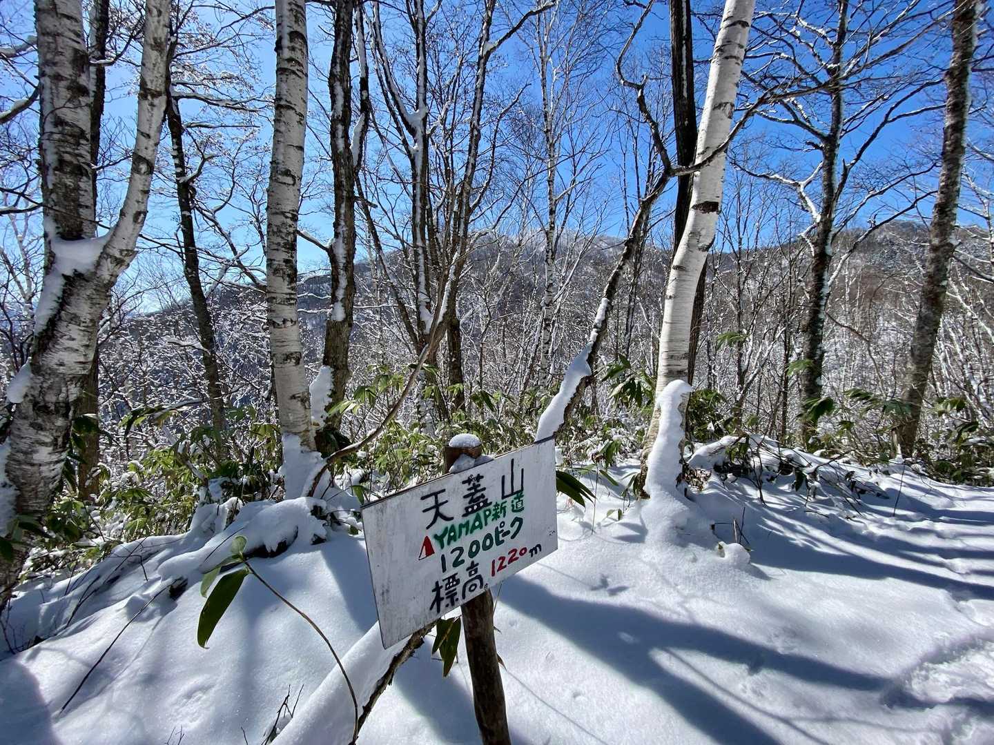 途中先行者の方が早くも下山されてきて少しお話し…
朝スタート前 −20℃だったと😱
雪がサラサラでスノーシューだと滑り落ちてなかなか苦戦したようで…アイゼンの方が良いかもと🤔
私もそれでスノーシューを担いだまま迷っていたので大変助かりました🙇🏻‍♂️