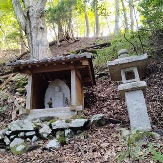 分岐の看板の裏手に、少し分かり難いのですが石仏があるので、そちらの前を通ります。