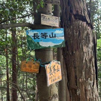 長等山ピーク✨ 山名標がたくさん😁