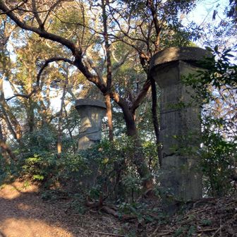 砲台山の山頂近くにある石柱。
