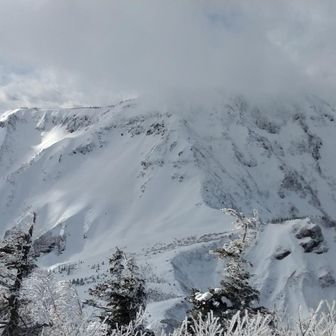 山頂からの苗場山の北面。
厳しい。