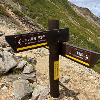 やっと大天井岳の分岐
ここから長いトラバース　
辛いんだよねここ🤣