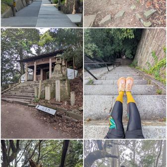 神戸高校前の坂。函館と思えば、八幡坂に見えてくるでしょう。

上野道と青谷道との合流点。青谷道は長いので時間が掛かります。

仁王門。

仁王門を抜けると階段。
シューズとソックスからてっぺんでの撮影命令。パンツの裾をあげてヨっコラショ！！階段上るよりも疲れます。座る時、立ち上がる時に無駄にパワーが消費されます。

お久しぶりです。
龍さん、摩耶姫様。