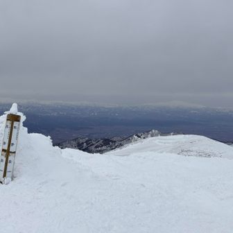 山頂標識と月山