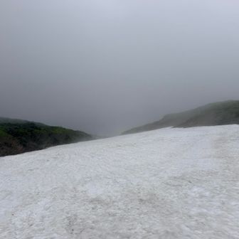 真狩コースに戻る道にはまだ雪渓ありました！