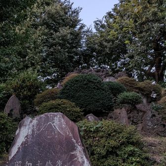 豊島長崎の富士塚（浅間神社）

文久2年（1862）に築造された。高さ約8メートル、直径約21メートルで、塚全体が熔岩でおおわれています。