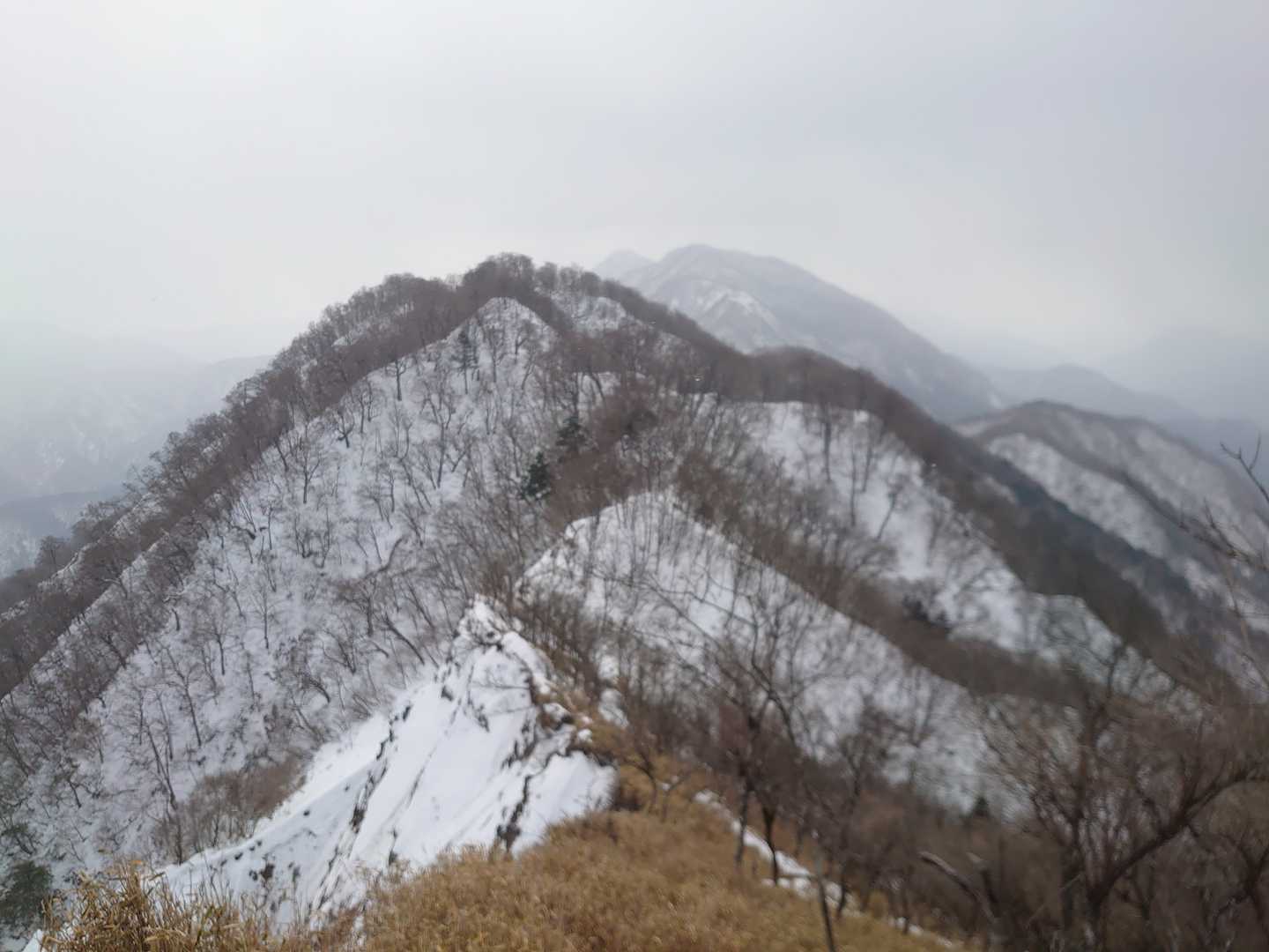 こういう雰囲気も嫌いではない。
が強風はキツイ。
一時的に雪なくなったのでスノポン外す。
というか急下降でスノポン付けたまま歩くのは怖い。