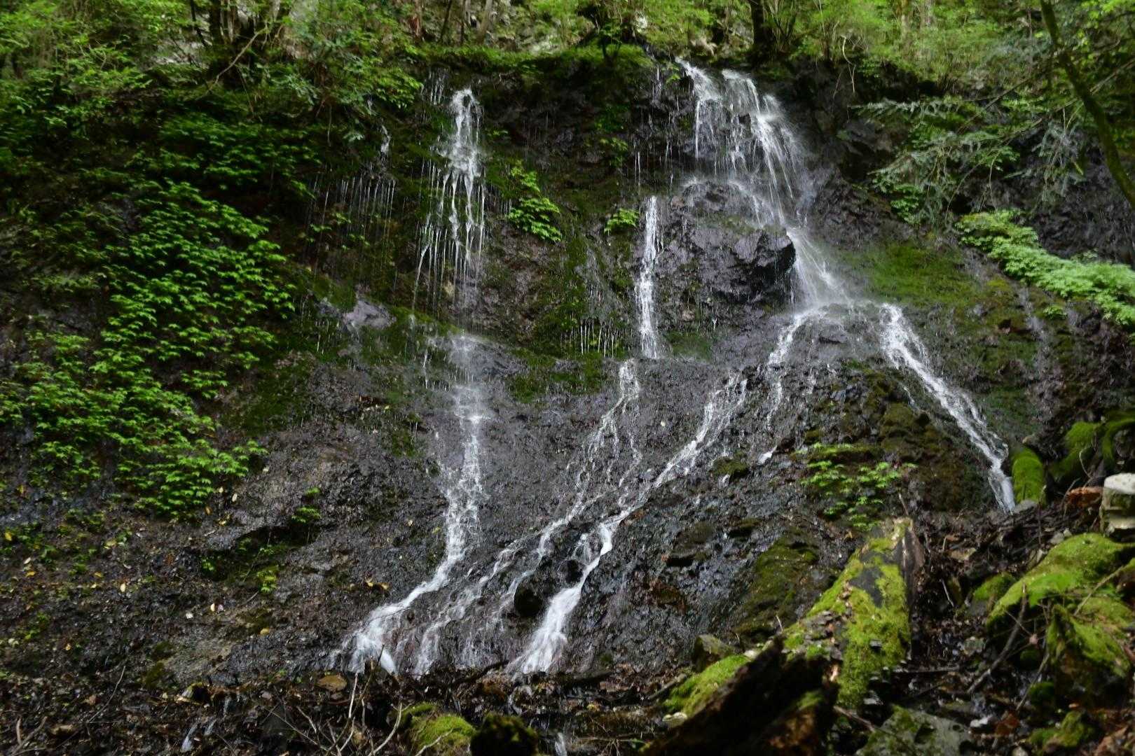 石灰岩の割れ目からふき出す滝