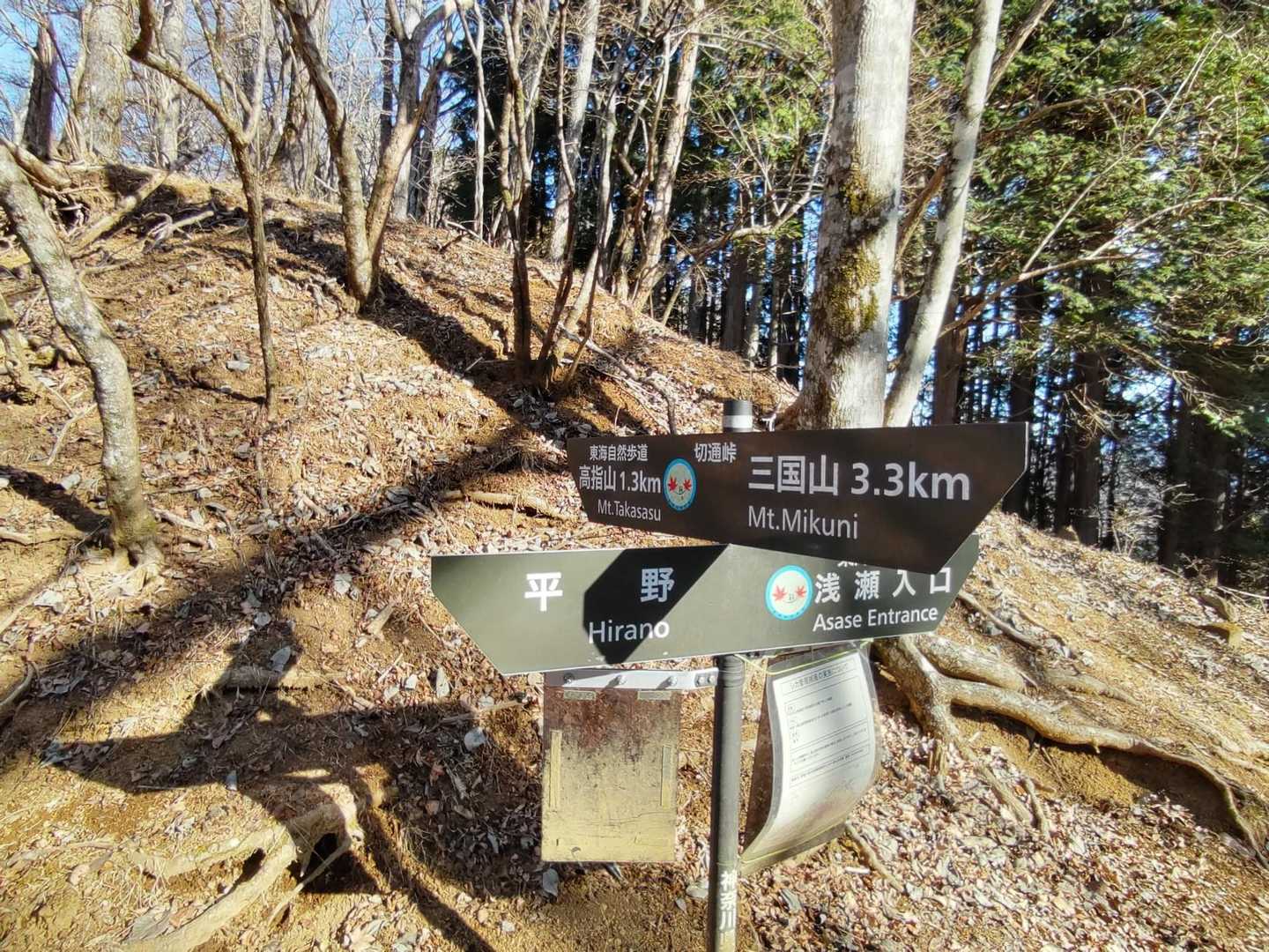 ハイキングコース入口バス停-鉄砲木ノ頭-大岩-切通峠-高指 周回コースの写真