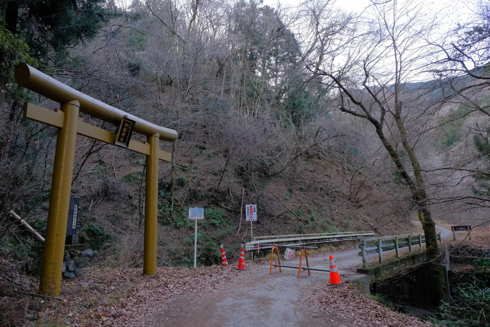 駅から車道に降りて線路の下をくぐったら、『橋立鍾乳洞』と書かれた案内標識に従って脇道へ。以降は登山口まで1時間ほどの林道歩きとなる。