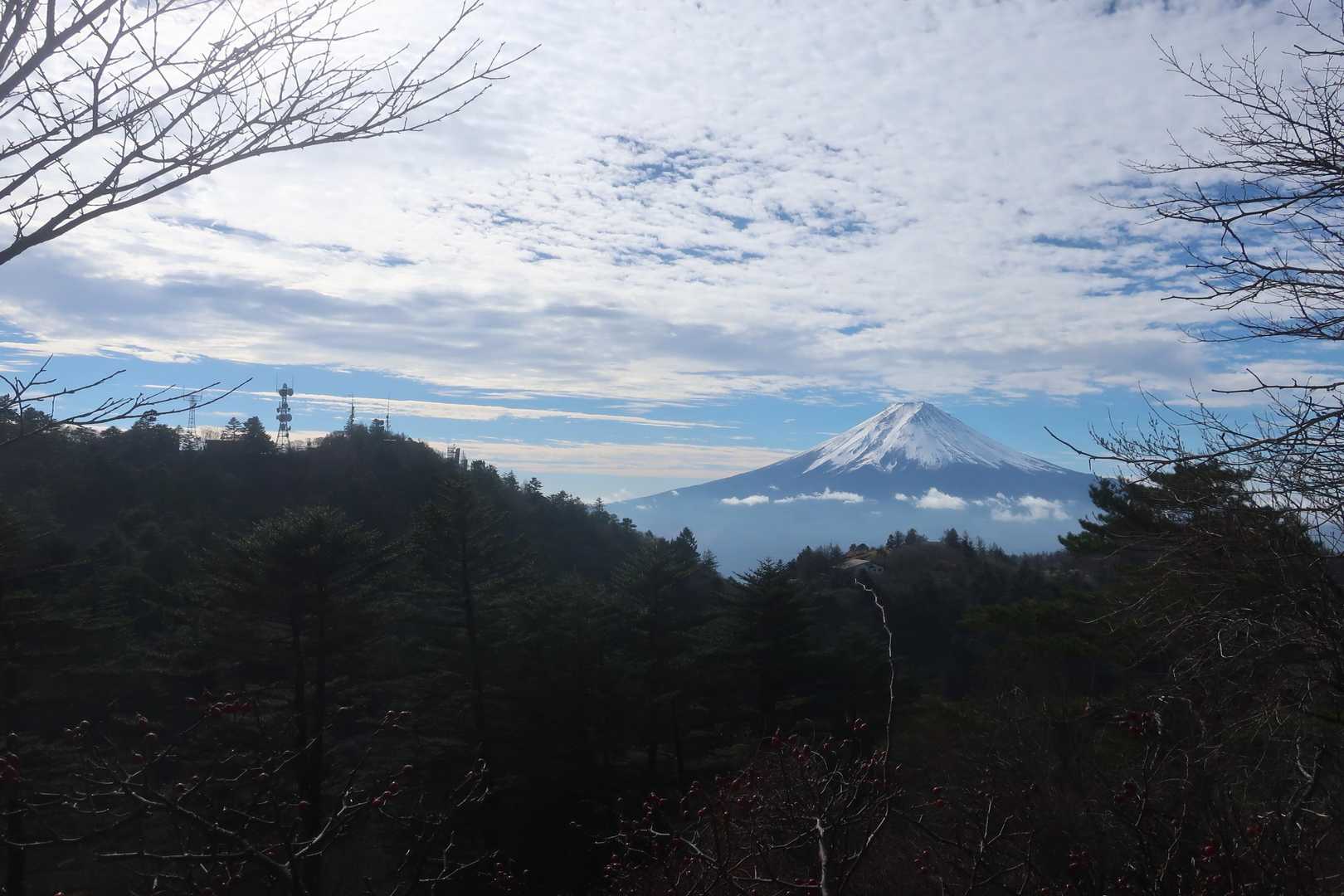 御巣鷹山山頂直下からの三ツ峠山と富士山。