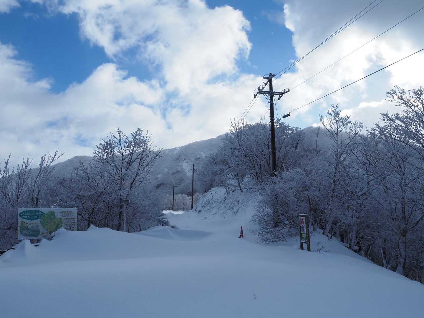 林道にも雪が積もっています