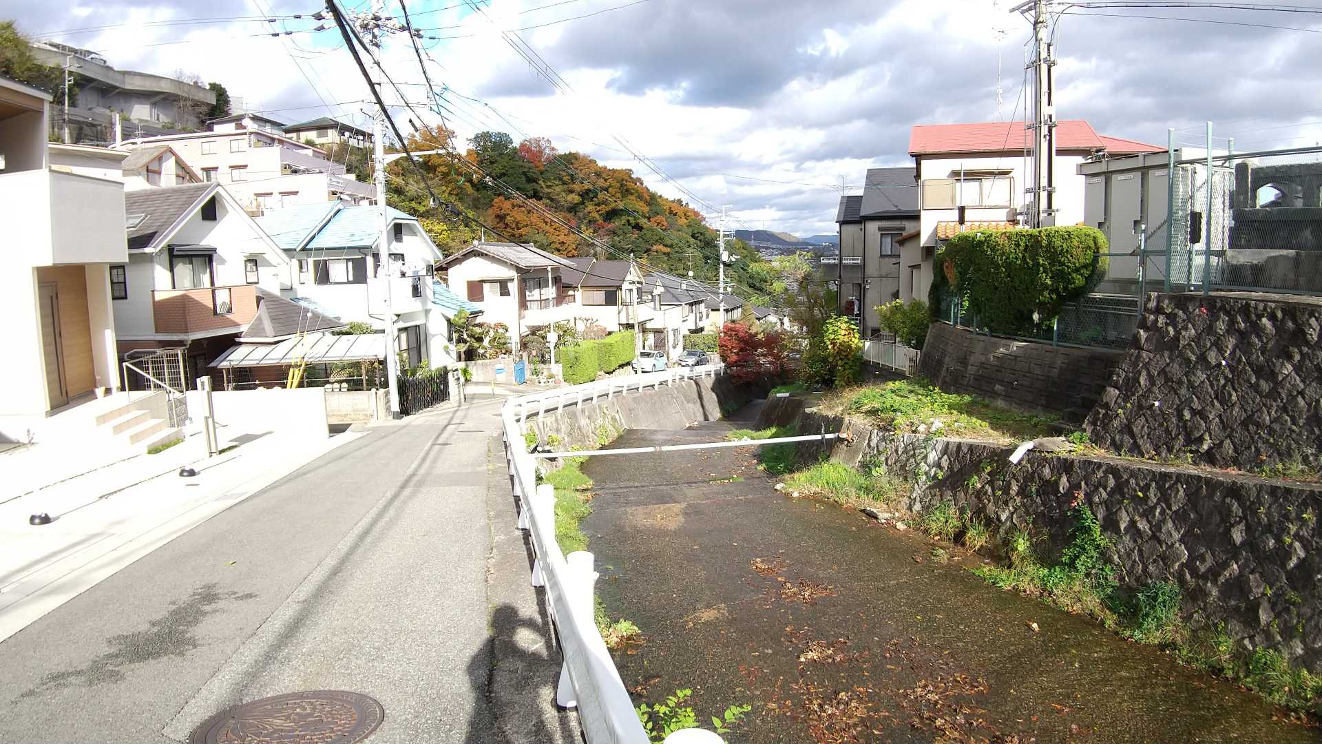 紅葉ガ丘
という町名だけあって、町を囲む山々の紅葉がものすごく綺麗✨
右手の塩尾寺方面や、その南の山の斜面も見事なパッチワークでした