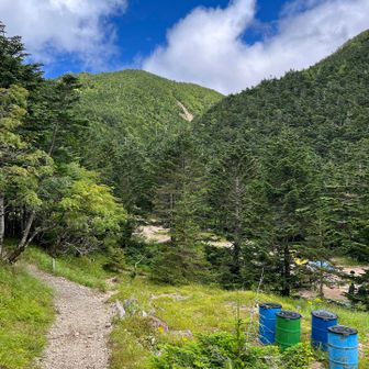 聖平のトイレ小屋から、聖平小屋まで100m位有ります。🚶10時に、聖平小屋から歩き始める〜上河内岳目指す。