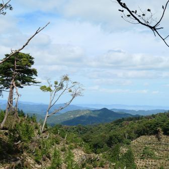 北に展望。左奥は松江北山と呼ばれる三坂山～枕木山、右には米子の中海に米子空港が見えているらしい