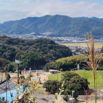 西側　臼杵アルプスの水ヶ城山⛰️。
水ヶ城山⛰️山頂と電波塔が見えます　👀