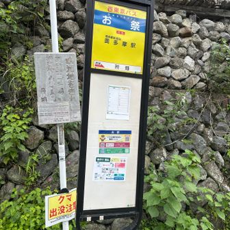 山行中も標識で見ていてちょっと気になってたお祭バス停。特に賑やかな感じは無かったです。