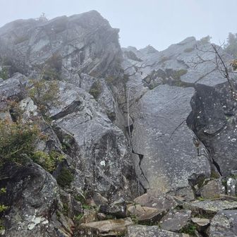 ラスボス、鳳岩です
登りはじめから3、4mほど、足の掛け場がなくて困りました💦
⛓️頼みでした…

実は前にも後ろにもだーれもいません
人が多い山を歩けると思ったのに…