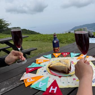 海を見ながら優雅に食べてますが…
実はトンビとの戦いしてます。
アイツら来ると食べ物隠す。