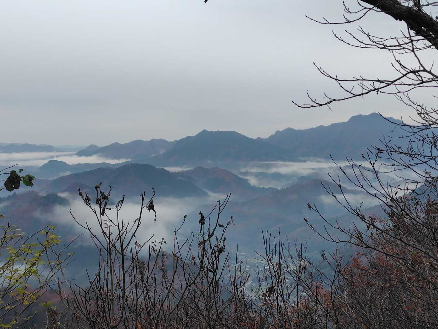 こちらは男体山方面。雲海ならぬ靄海☁️美しや美しや…