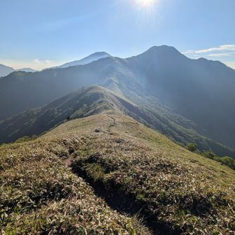 左の奥の山が剣山