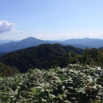 男山、刈羽黒姫山、鷲の巣山、兜巾山、尾神岳
(手前は上八石山、男山の奥に安塚区菱ヶ岳、尾神岳の右奥に鉾ヶ岳、その右奥に青海黒姫山が見えました。)