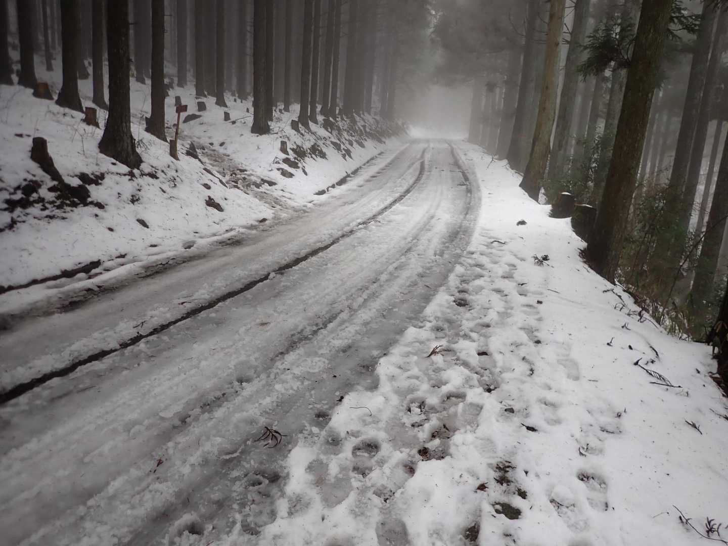標高が上がると雪増えてきますが道はカチコチではないです。