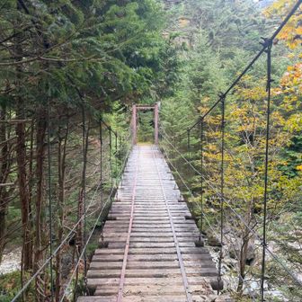 なんか見覚えのある風景だなと思いながら吊り橋を渡ると…