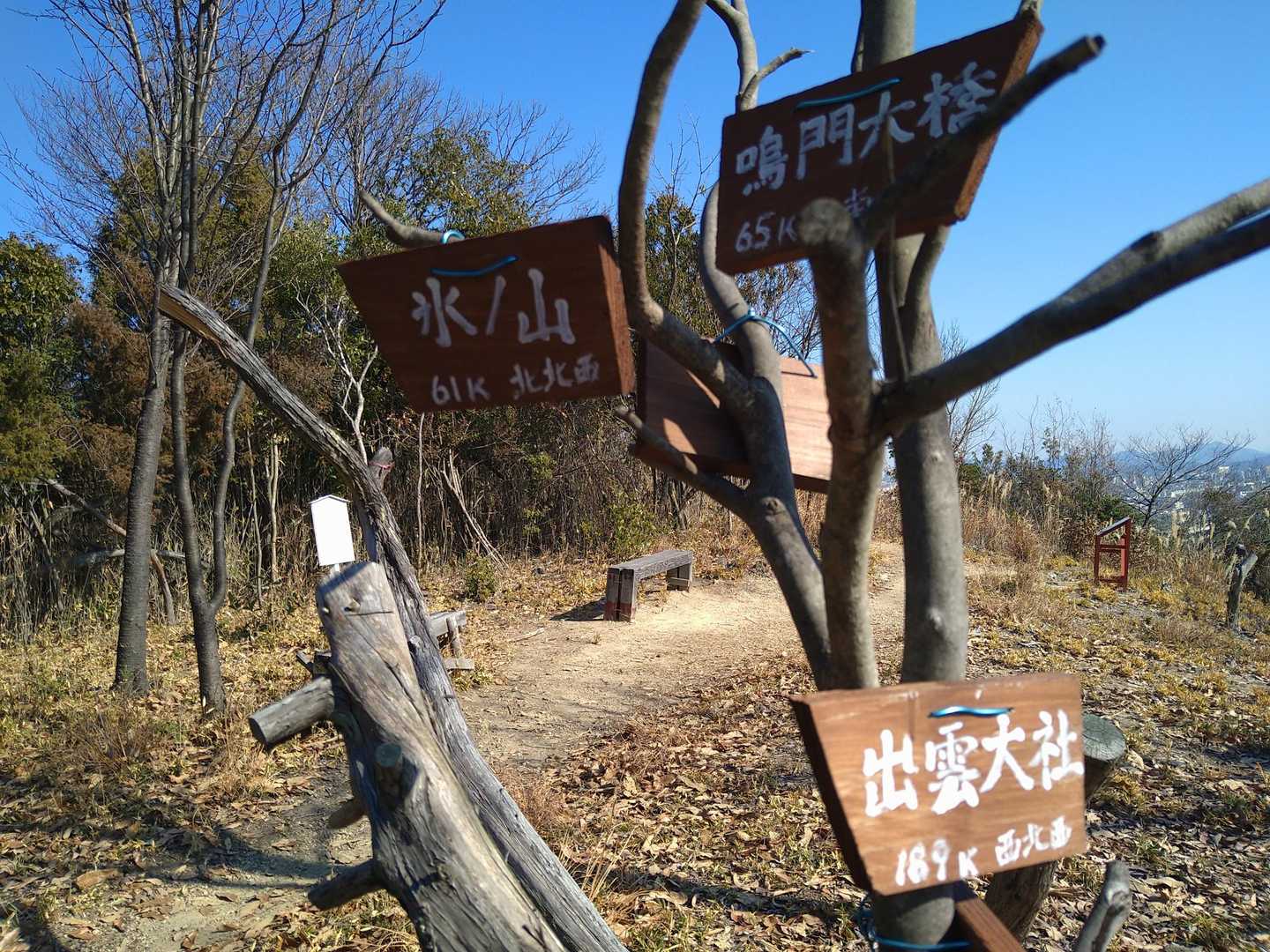 いろんな方面の距離の看板が賑やかに有ります