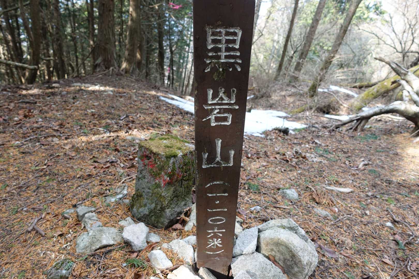 山頂に到着！ 展望はありません。黒岩山のほうが雨乞岳より標高が高いです。