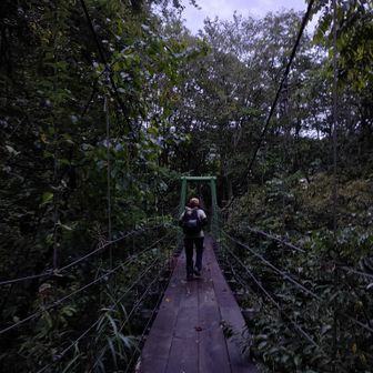 駒の湯山荘横の登山口からスタート(路肩に７台程度駐車可・トイレなし・先行者バイク１名のみ)。吊り橋を渡って登山道へ