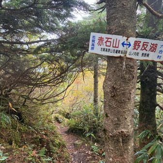 六合村と書いてある古い標識。奥は寺子屋峰、岩菅山へ繋がっています。