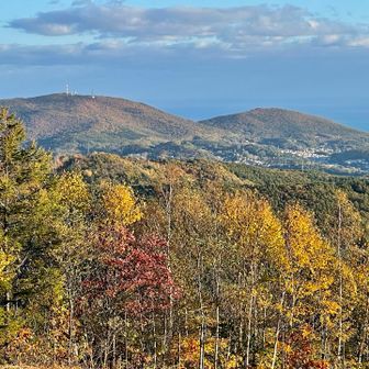 紅葉した木々と赤岩山