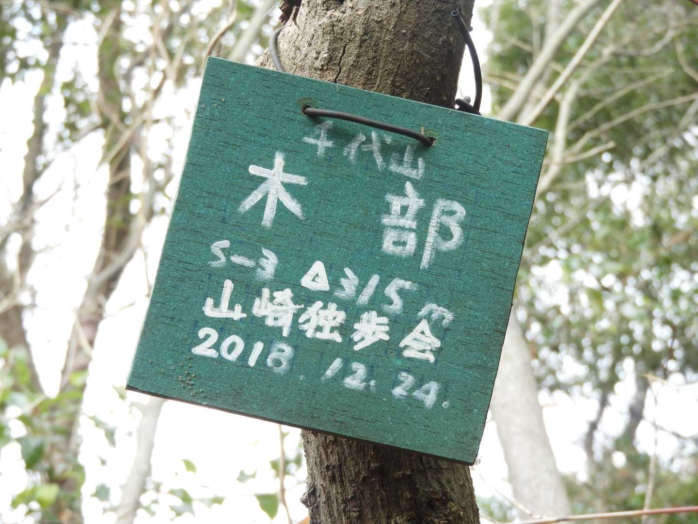 五月山山頂
千代山とも呼ぶらしいです。
日の丸展望台のすぐ西の林の中に三等三角点があります。
「木部」というのは三角点の点名。