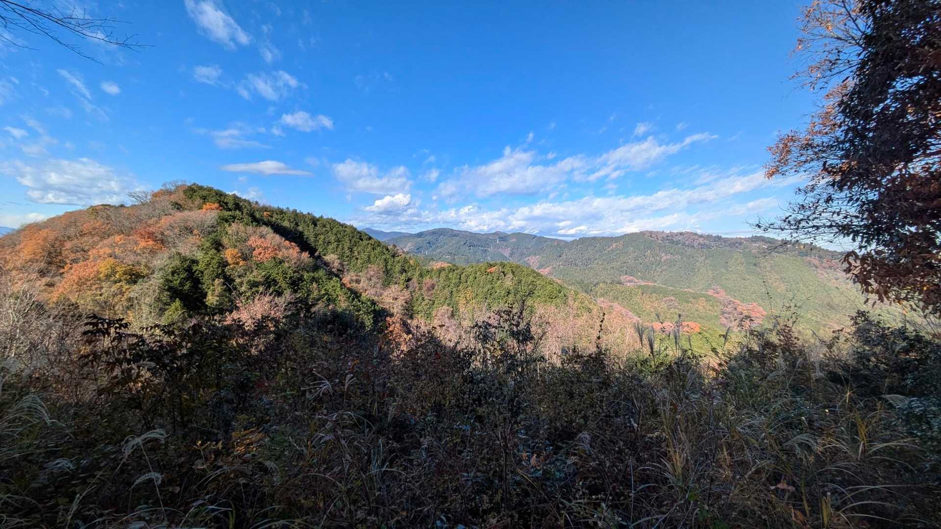入沢山山頂でランチ。
右側の山、稜線は高尾〜景信山の稜線じゃないかな？
