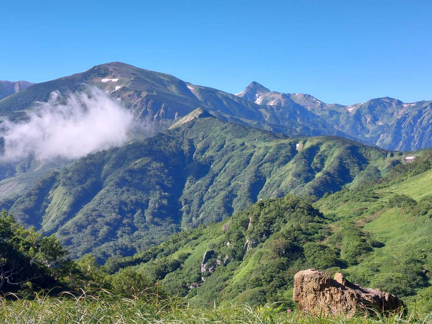 朝日岳の花の楽園から、蓮華の野天風呂へ下る北端縦走の写真