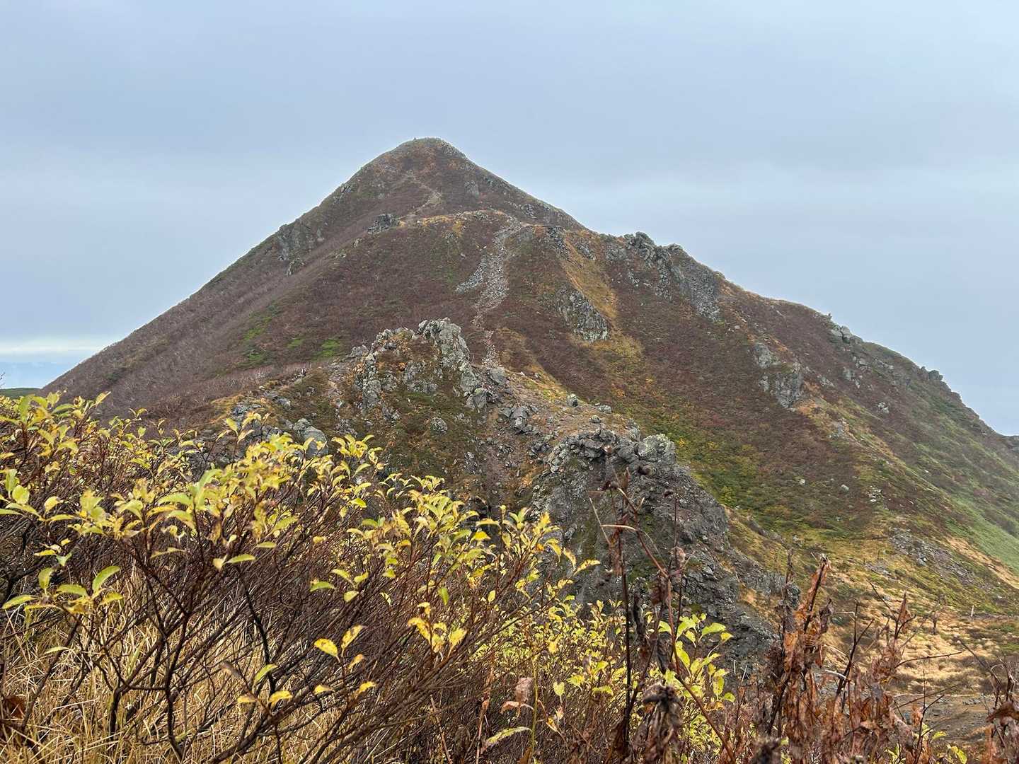 鳥海山に向かう途中の道から見える岩木山