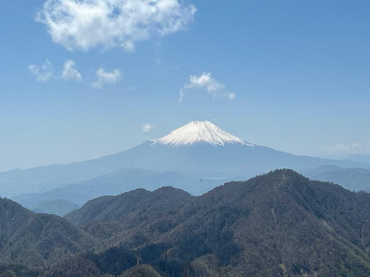 蛭ヶ岳直下から振り返ると富士山と右手前に檜洞丸が見られます