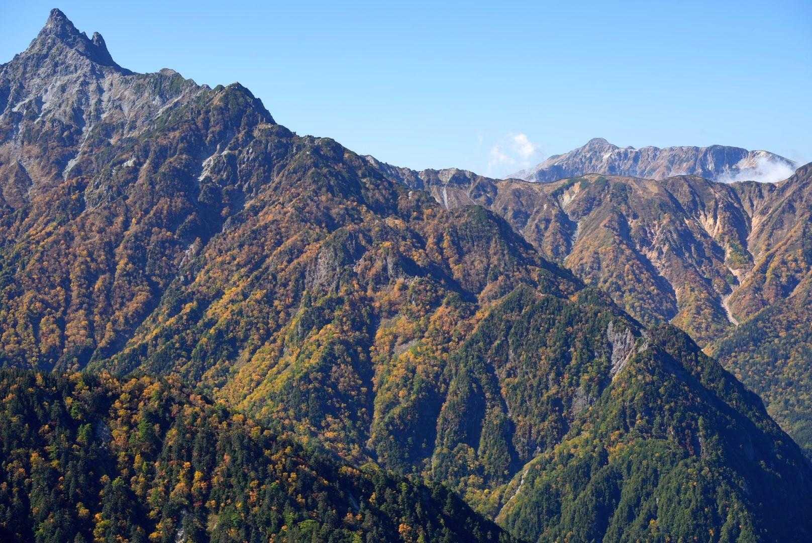 槍ヶ岳と笠ヶ岳。