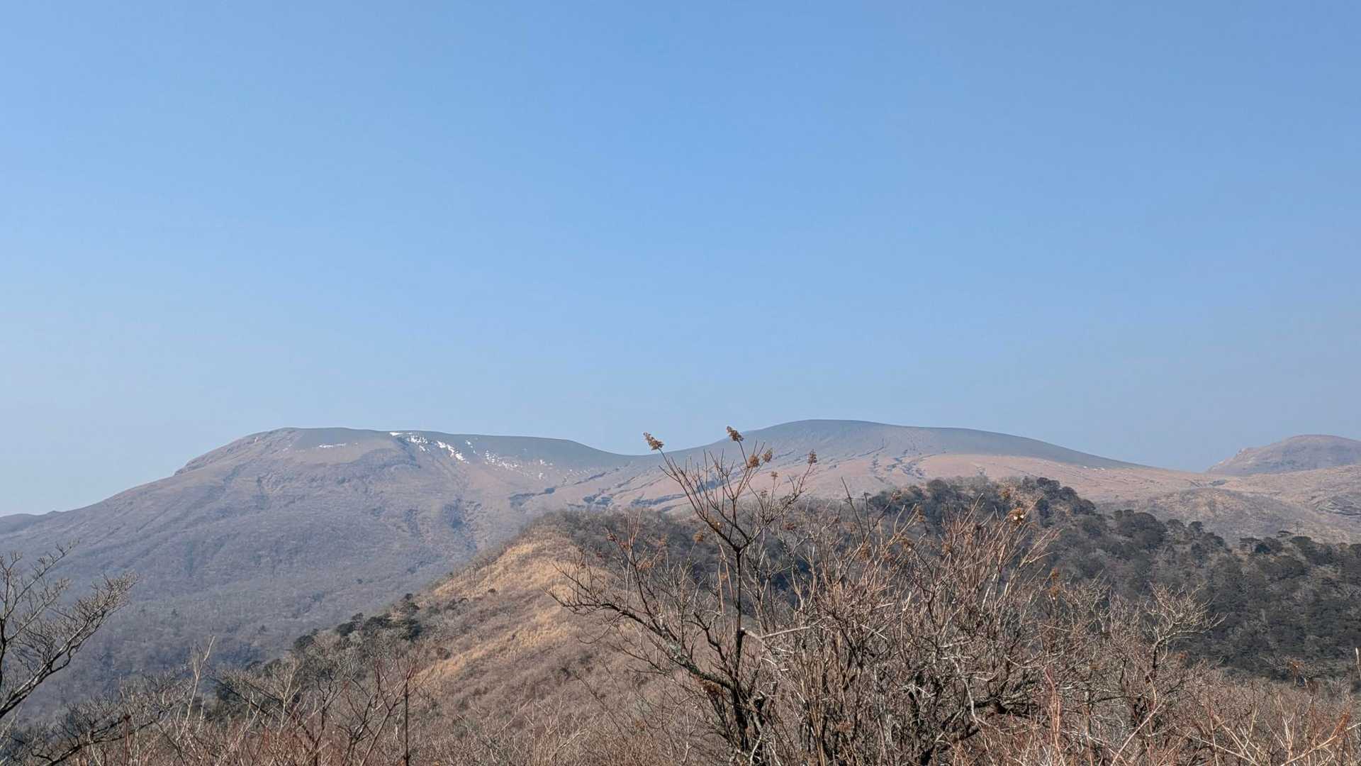 左が中岳、右が新燃岳。
