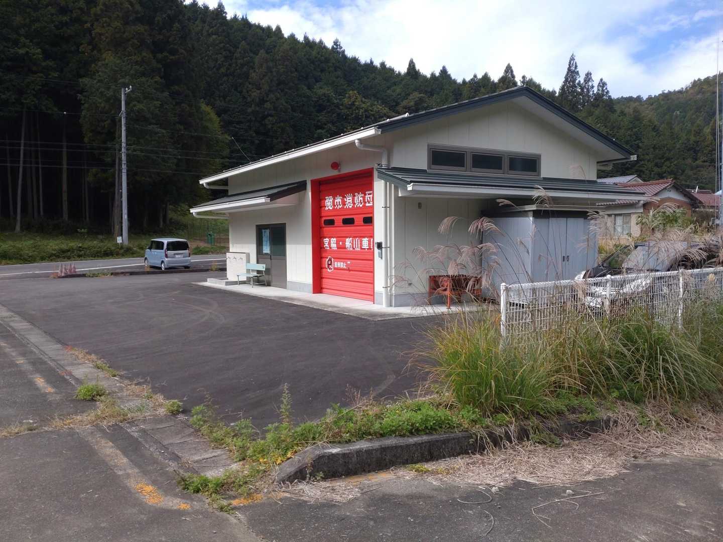 車をデポした駐車場（消防団、宮脇・船山車庫）に到着
今年、一回目のトレッキング教室が、無事に終了。