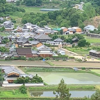 中央に見えるお寺は、飛鳥寺です